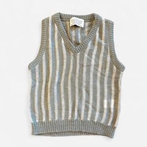 Stylenanda Sage Green White Stripe Knit V-Neck Sweater Vest